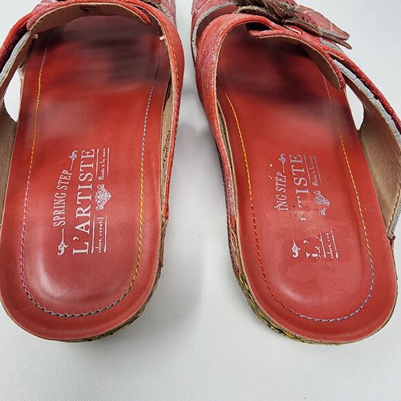 L'Artiste by Spring Step Karina Slide Sandals Women EU39/US8.5 Rouge Red Floral - Picture 7 of 12
